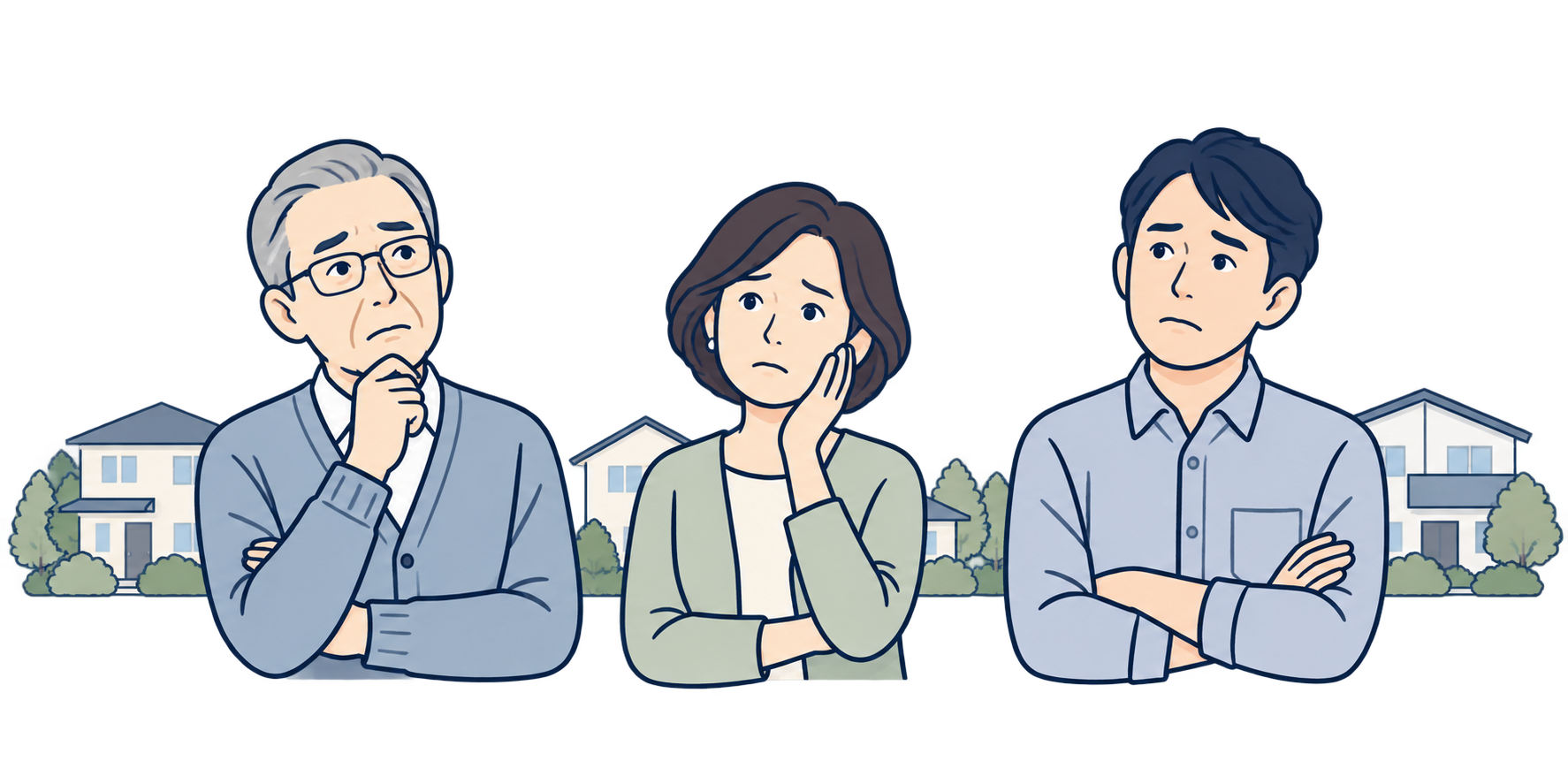 不動産について悩む人々のイラスト